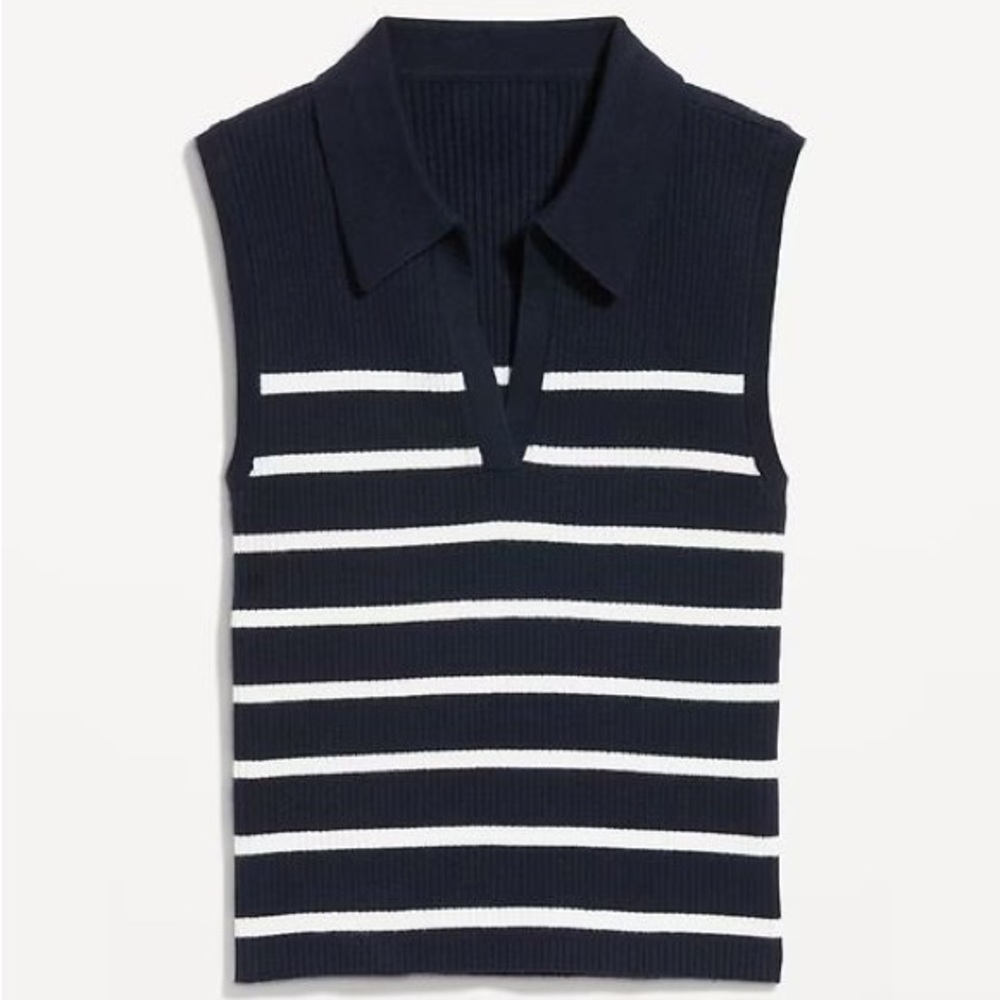 Rib-Knit Crop Polo Sweater